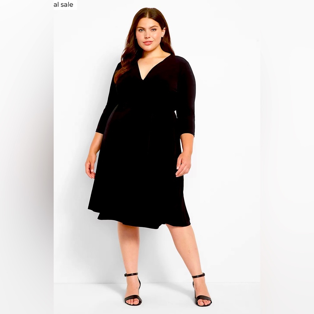 Lane Bryant plus size 18 20 2x black faux wrap v neck surplice swing dress NWT